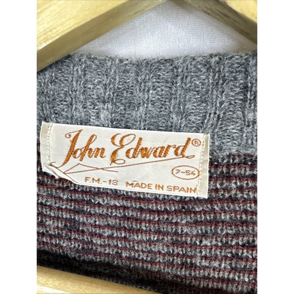 Vintage John Edward Made in Spain Wool Cardigan Geometric Pattern Men’s XL - Picture 2 of 6